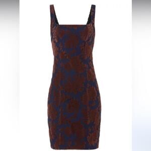 Mary Katrantzou Dress Brown Velvet Dress. Navy dress with floral print Silk Sz 2